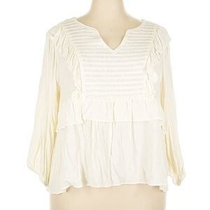 LC Lauren Conrad BOHO ROMANTIC BLOUSE XL Ivory Blush Long Sleeve NWT
